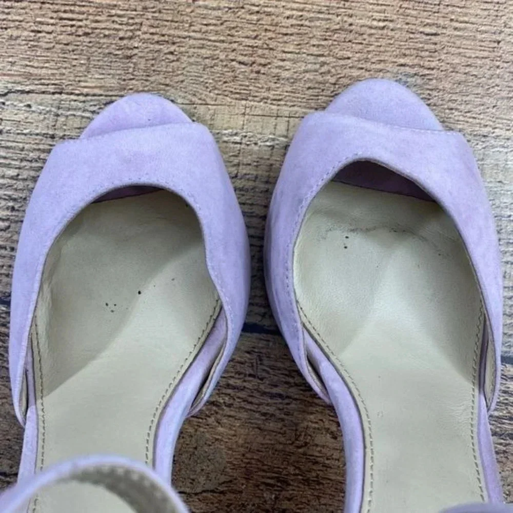 Botkier‎ New York Purple Suede Leather Tassel Slingback Heel Womens 8 Peep Toe